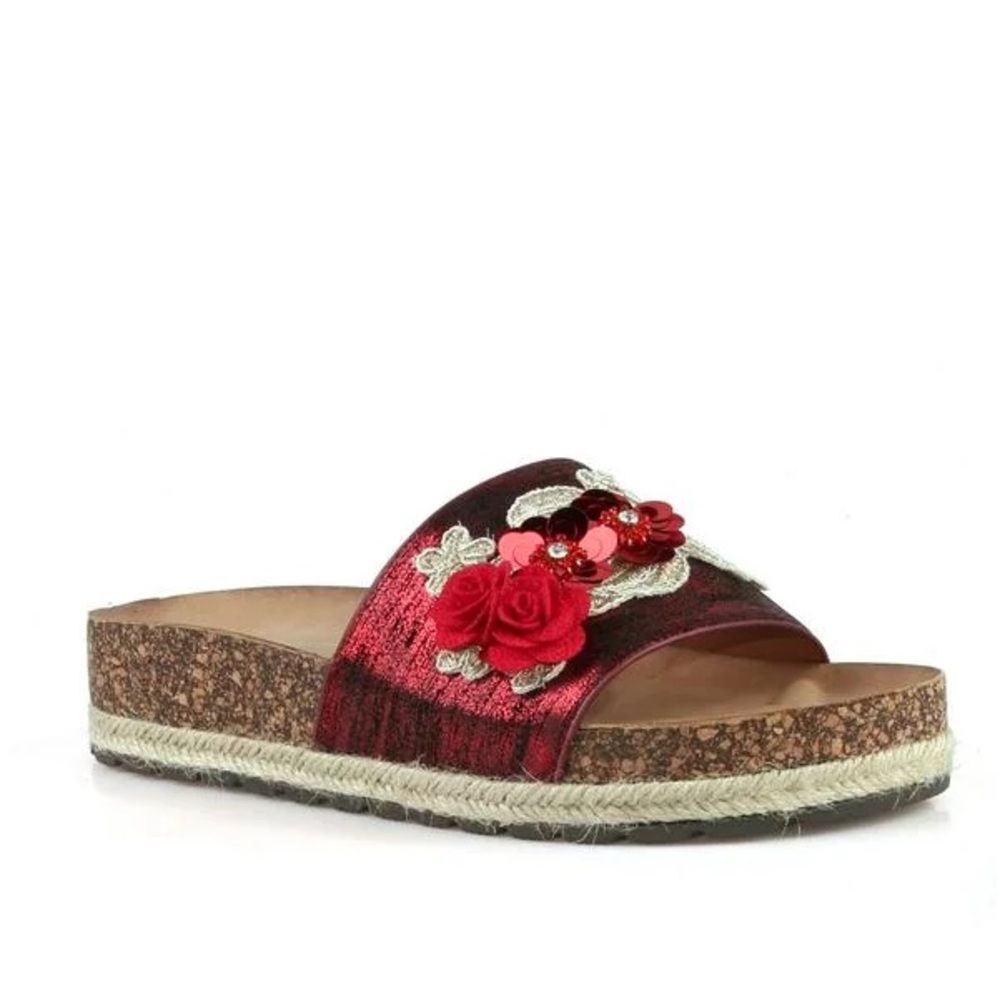 Nature Breeze Flower Espadrille Slide Sandals in Red Size 10 Summer - Picture 1 of 11